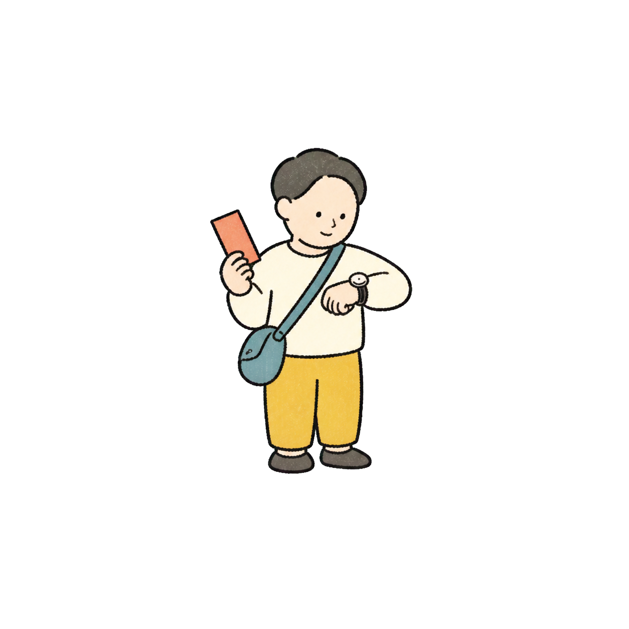 旅客核對門票和時間的手繪小插畫