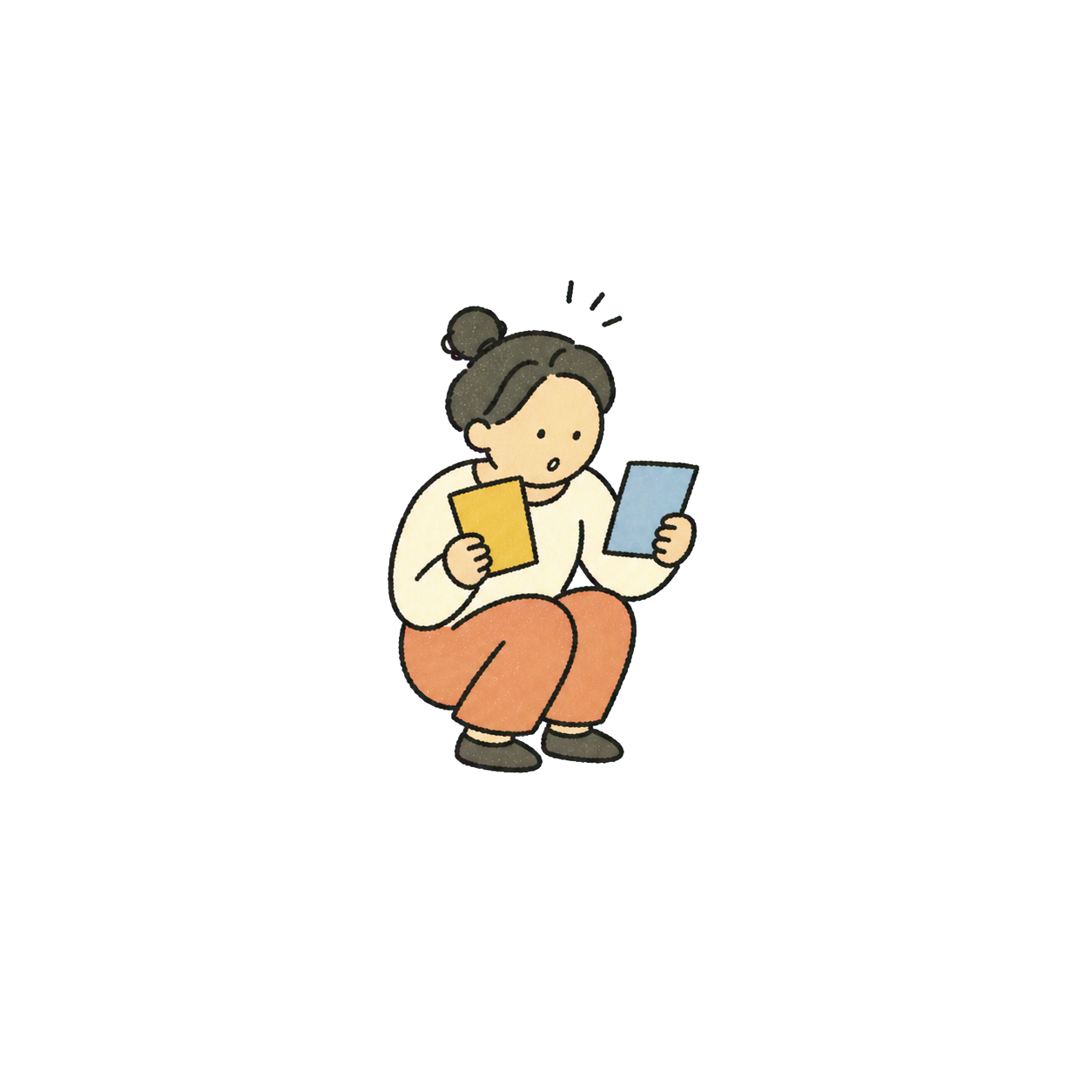 旅客比較兩張票券的手繪小插畫
